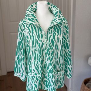 Chicos Zenergy Sz 2 Large Lightweight Jacket Full Zip Green Animal Print Cooling